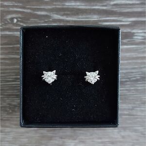 925 Sterling Silver Kitty Cat Stud Earrings